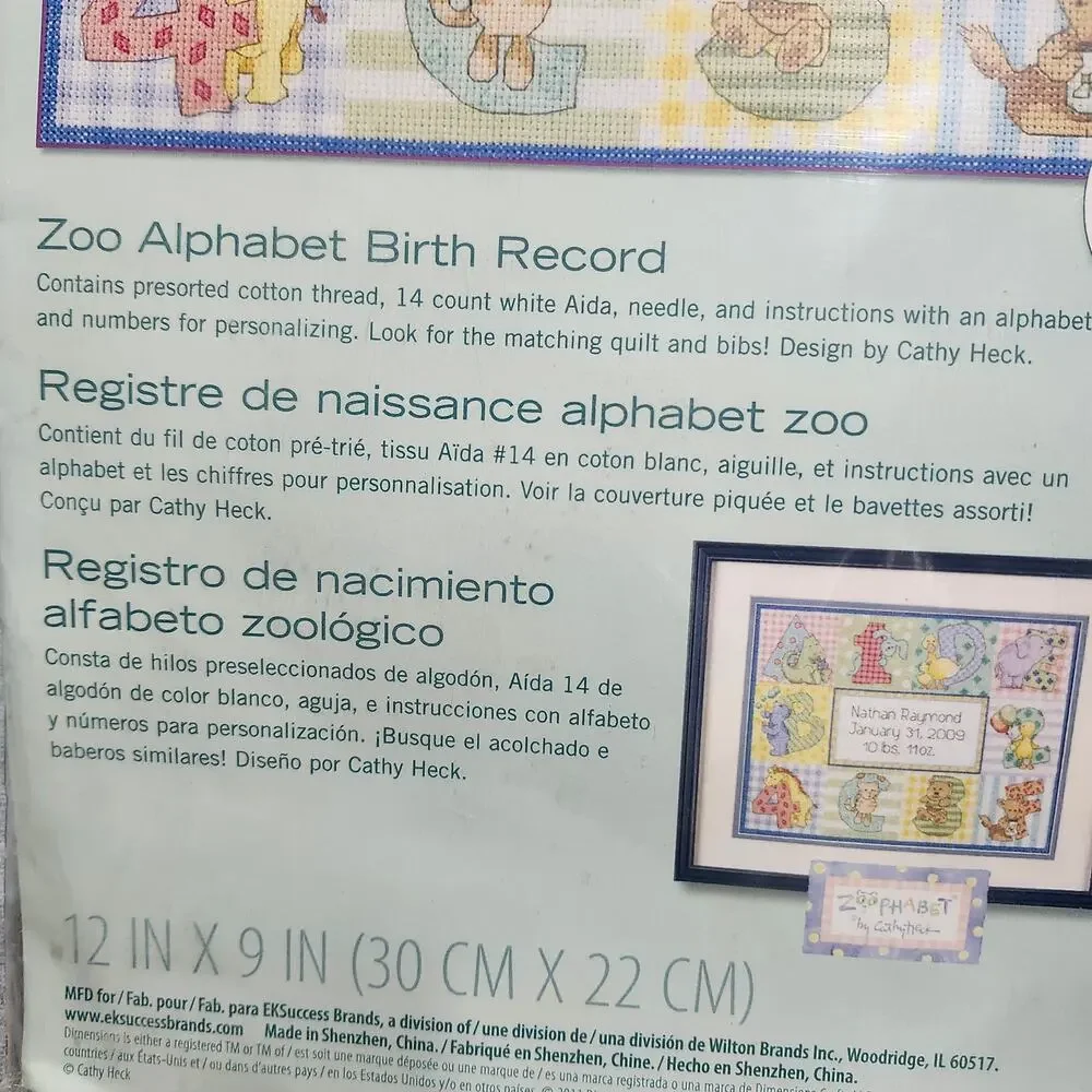 Dimensions Zoo Alphabet Birth Record Counted Cross Stitch Kit 73472 New Sealed